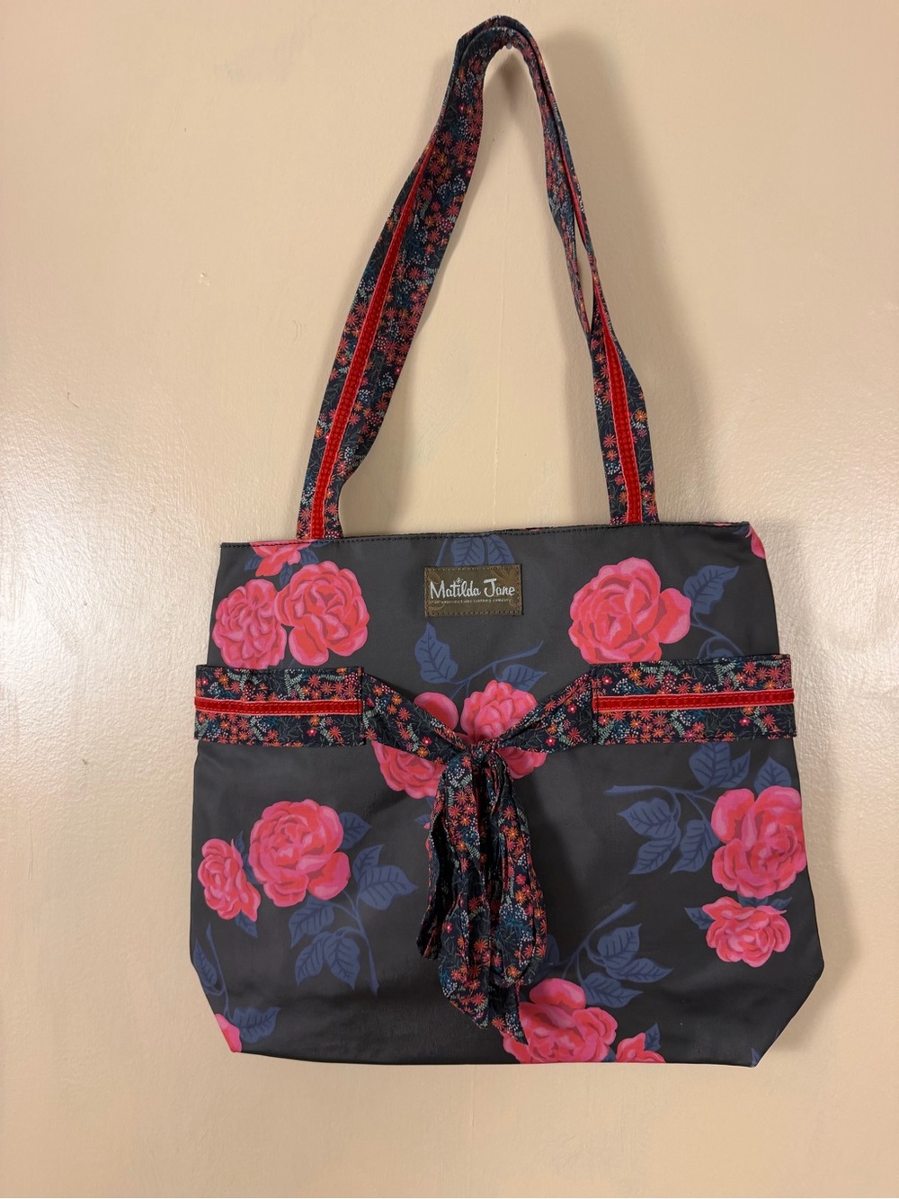 Matilda Jane Black Tote with Pink Rose Pattern